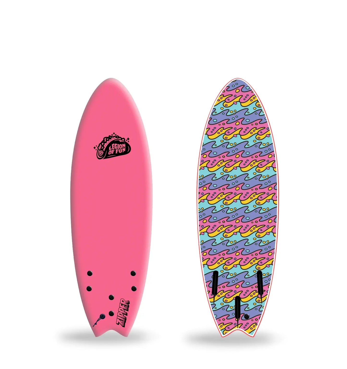 Legion of Fun - Zipper Foam 5'6" Surfboard in Bubble Gum and Drip