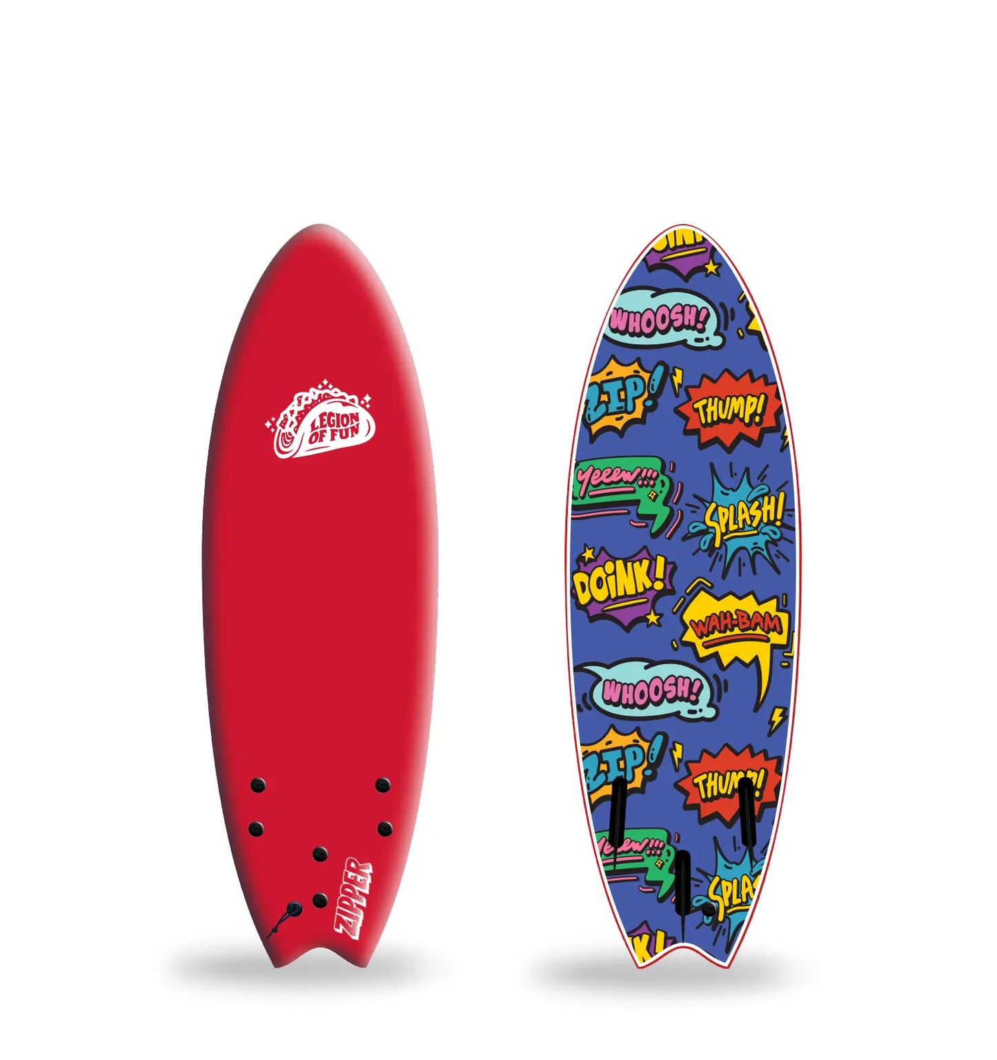 Legion of Fun - Zipper Foam 5'6" Surfboard in Red and Doink