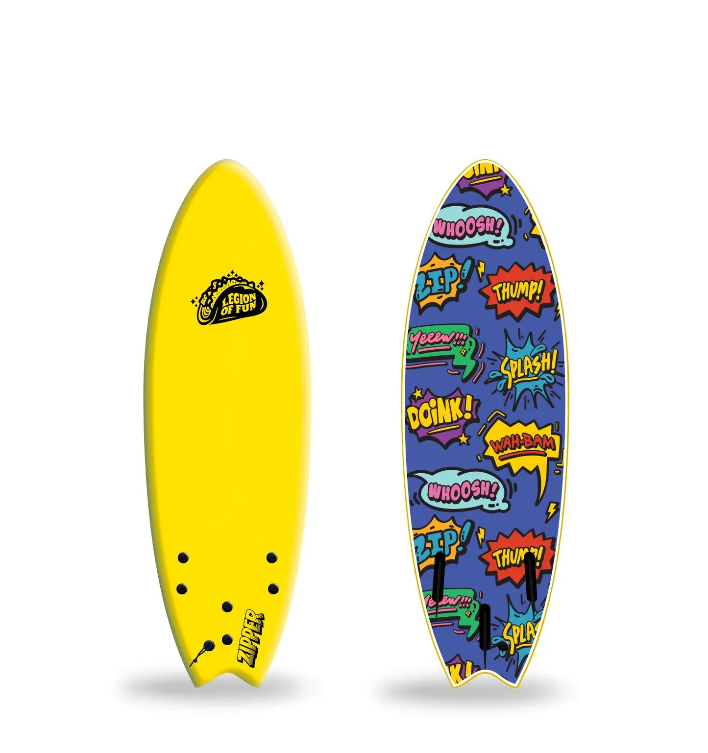 Legion of Fun - Zipper Foam 5'6" Surfboard in Yellow and Doink