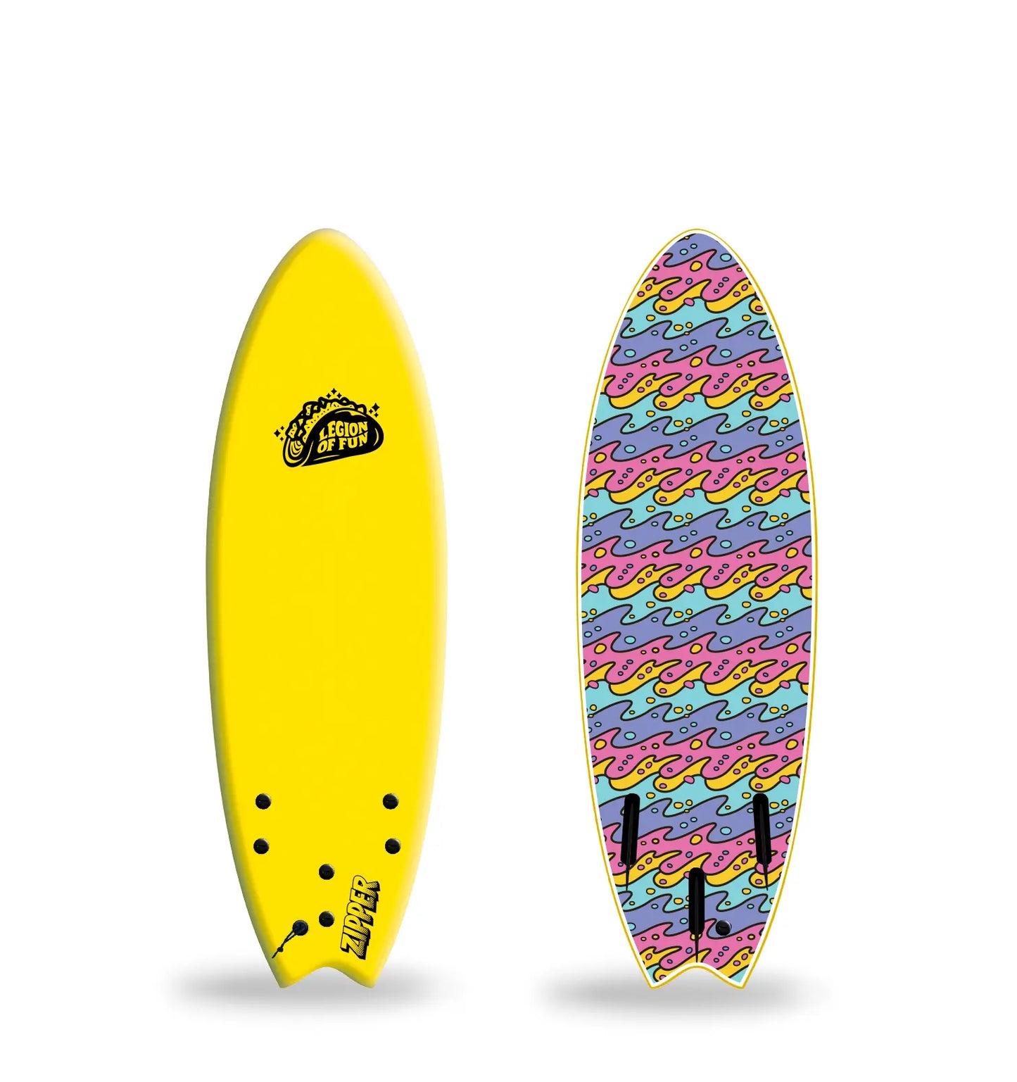 Legion of Fun - Zipper Foam 5'6" Surfboard in Yellow and Drip